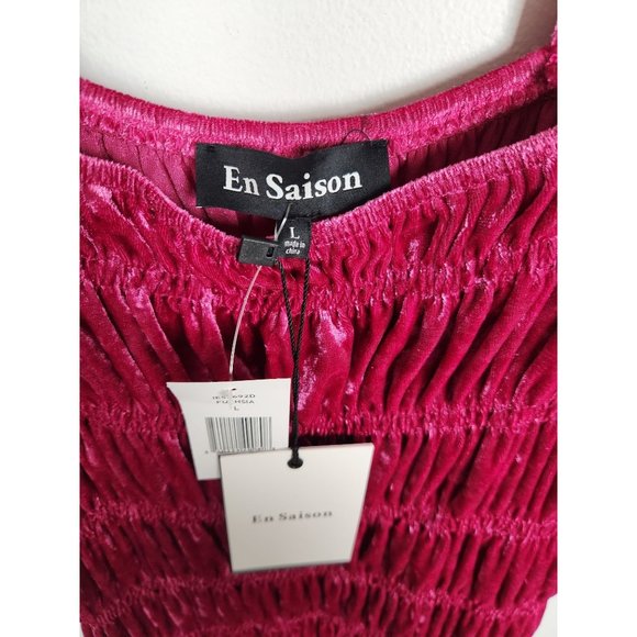 En Saison Women's Sz. L Fushia Ruched Velvet Mini Dress NWT - Picture 2 of 7